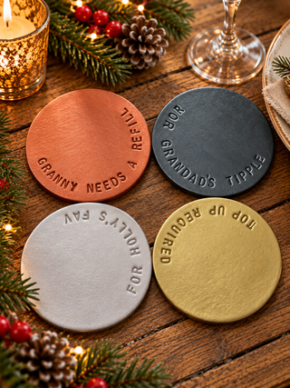 Christmas Metallic Hand Stamped Leather Coasters