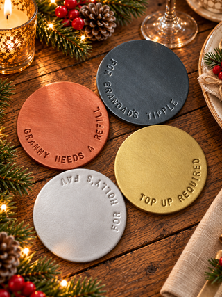 Christmas Metallic Hand Stamped Leather Coasters
