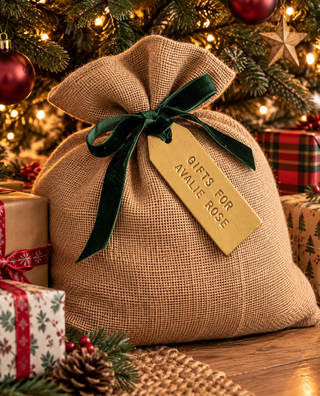 Gold Personalised Hand Stamped Christmas Leather Label for Sack or Stocking