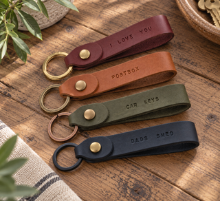 Mini Text Stamped Personalised Loop Leather Keyring