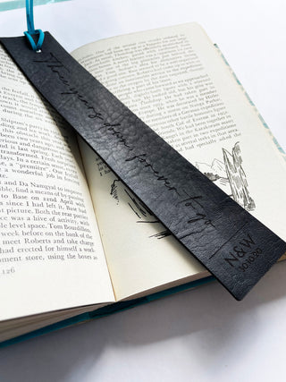 black engraved leather bookmark. Three years down, forever to go written on it. 3rd Wedding anniversary gift.