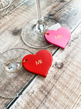 valentines leather wine glass charms