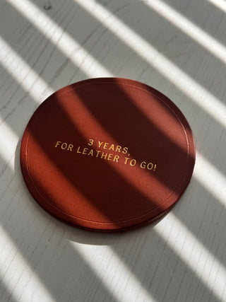 Luxe 3rd Wedding Anniversary Leather Coasters, Father's Day Gift.