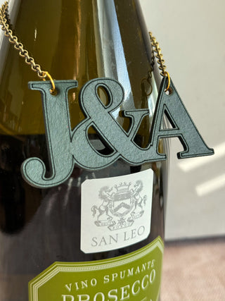 Couples Initial Leather Anniversary Bottle Tag.