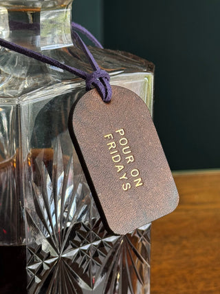 Hand Dyed Leather Bottle Tag - Personalised gifts for the home - gifts for the bar - little extra gifts - Father’s Day gifts
