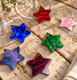 Marble and Mirror Acrylic Star Glass Charms set of 6