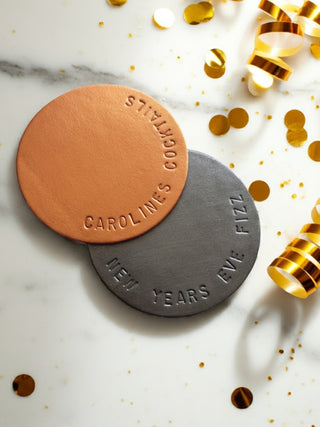 New Years Eve Personalised Hand Stamped Leather Coaster