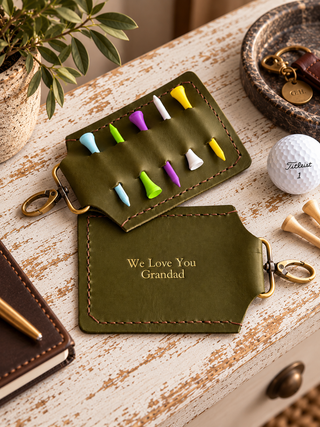 Personalised Leather Chocolate Brown Golf Tee Holder