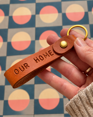 hand stamped leather keyring
