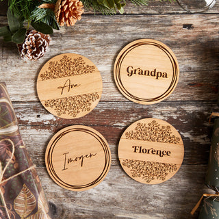 Cherry Wood Coasters and place settings.