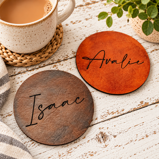 Personalised Laser Engraved Leather Coasters,