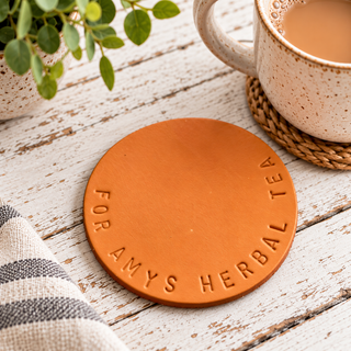 Hand stamped Personalised Circle Leather Coaster