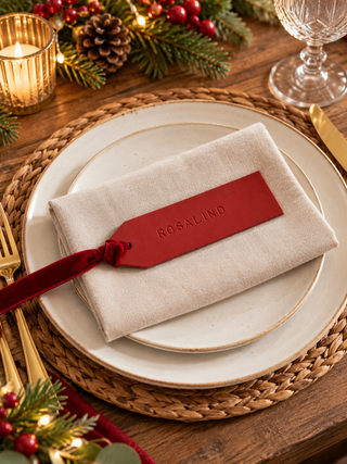 Hand Stamped Personalised Christmas Leather Label Place Setting
