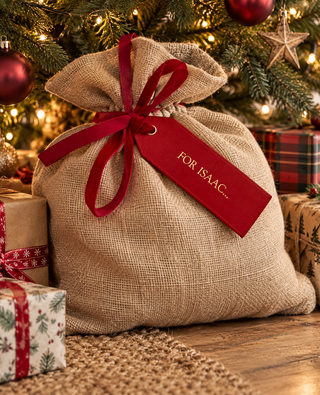 Gold Personalised Hand Stamped Christmas Leather Label for Sack or Stocking