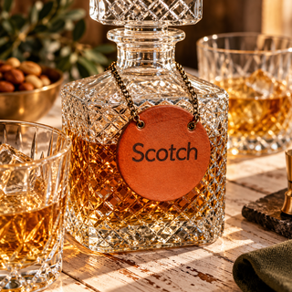 Engraved Leather bottle tag for decanter