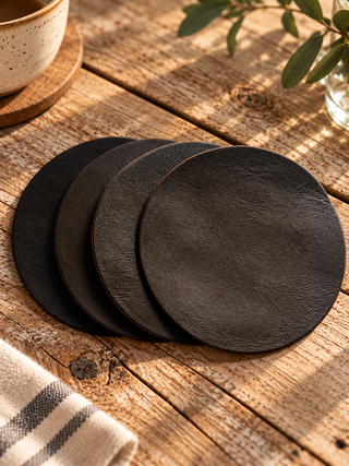 Blank Chocolate Brown Leather Circle Coasters