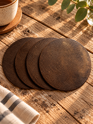 Blank Black Leather Circle Coasters.