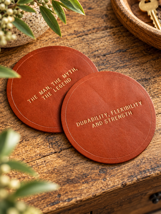 Luxe 3rd Wedding Anniversary Leather Coasters, Father's Day Gift.