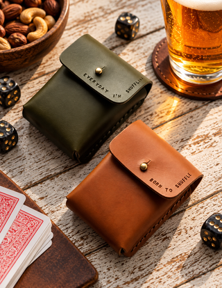 Mini Text Personalised Handmade Leather Deck of Cards Holder