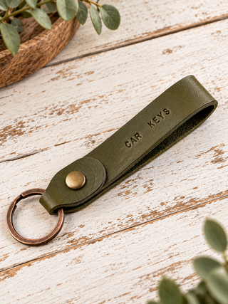 Mini Text Stamped Personalised Loop Leather Keyring