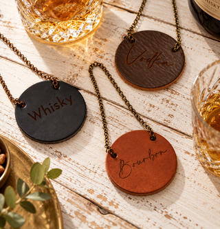 Engraved Leather bottle tag for decanter