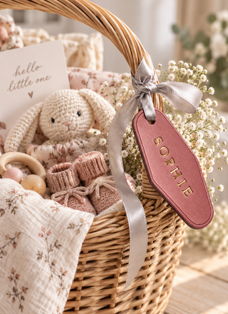 Personalised Leather Hamper Labels – Handmade Gift Basket Tags