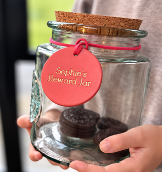 Large Personalised Leather Reward Jar Label For Kids.