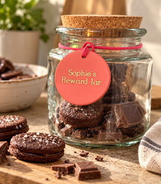 Large Personalised Leather Reward Jar Label For Kids.
