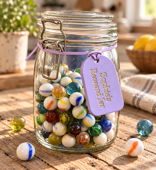 Large Personalised Leather Reward Jar Label For Kids.