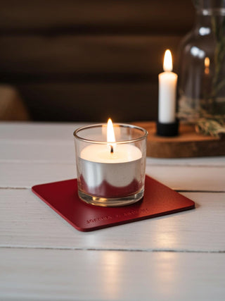 Mini Message Personalised Square Leather Valentines Coaster.