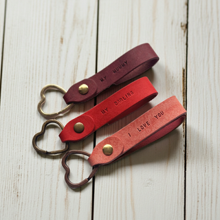 Mother's Day Mini Text Stamped Personalised Heart Leather Keyring For Her