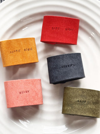 Mini Text Personalised Leather Napkin Rings