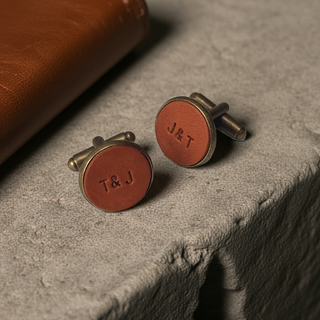 Tan Personalised Leather Initial Cufflinks