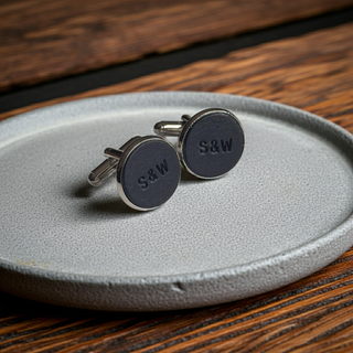 Navy Blue Personalised Leather Initial Cufflinks
