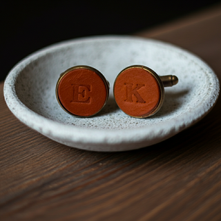 Tan Personalised Leather Single Initial Cufflinks