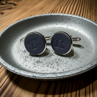 Navy Blue Personalised Leather Single Initial Cufflinks