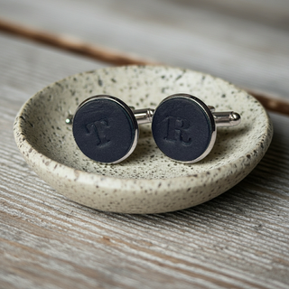 Navy Blue Personalised Leather Single Initial Cufflinks