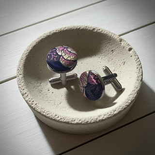 Rich Blue Japanese Kimono Silk Covered Cufflinks