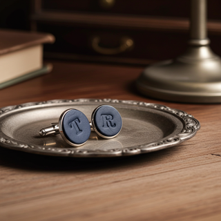 Navy Blue Personalised Leather Single Initial Cufflinks