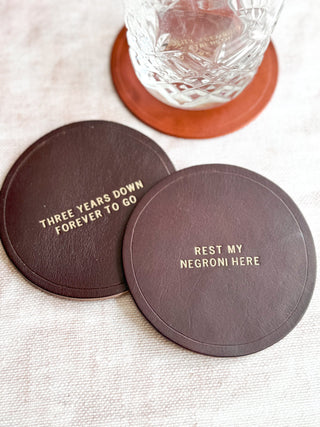 Luxe 3rd Wedding Anniversary Leather Coasters, Father's Day Gift.