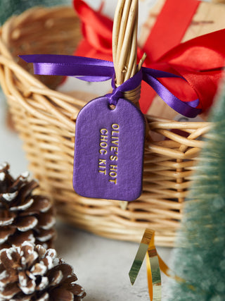 Metallic Leather Gift Tag Label Christmas Basket or Hamper.