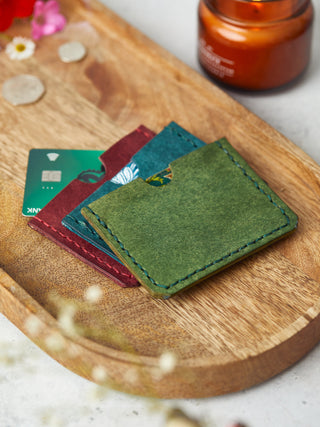 Wine Red Simple Leather Wallet Lined with Brocade Pure Silk