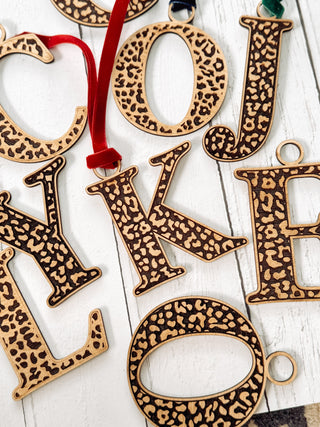 Monogram Leopard Print Detailed Wooden Christmas Decoration, Tree Ornament.