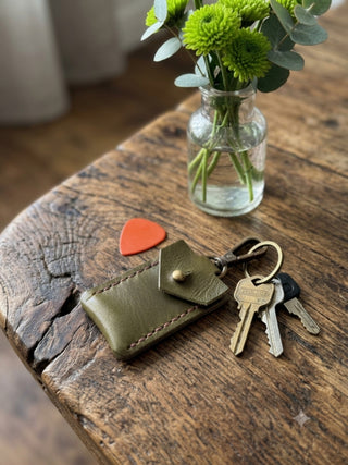 Handmade Leather Guitar Pick & Trolley Coin Holder Keyring