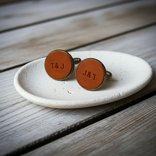 Tan Personalised Leather Initial Cufflinks
