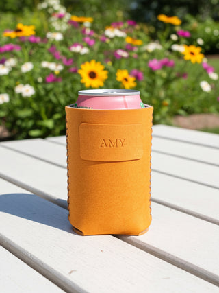 Personalised Handmade Italian Leather Koozie Can Holder