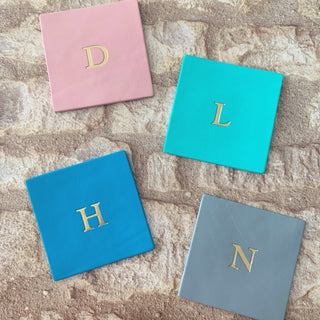 Serif Font Square Leather Coasters with initial