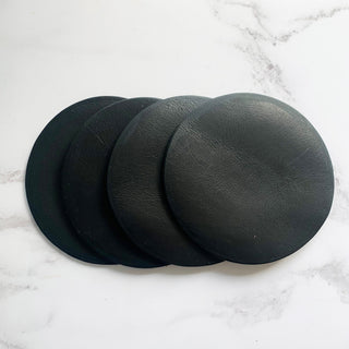Blank Black Leather Circle Coasters, Handmade Real Leather Coaster Set, Anniversary Gift, Circle Coasters,