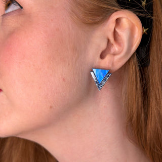 Sapphire blue triangle art deco inspired stud earring.