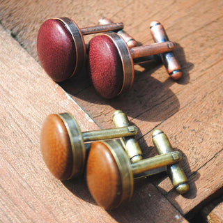 Leather cufflinks with bronze and vintage gold settings - a must-have accessory for any stylish man